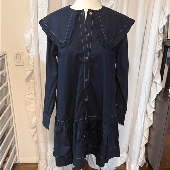 Ganni Dresses & Skirts - Ganni Navy Poplin mini shirt dress 36euro 6US